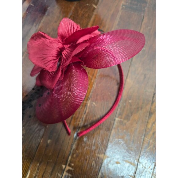 Vintage Red Flower Feather Fascinator Headband Hat Cocktail Cap - Picture 5 of 11